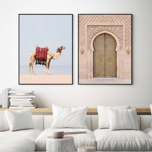 Camel Boho Style Posters and Prints Moroccan Ancient Gate Wall Art Pictures Nordic Decoration Home Wall Decor Canvas Painting
