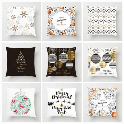 Merry Christmas Cushion Cover Black Background Goden Ornamental Ball Alphabe Pillow Case Sofa Holiday Decorative Pillowcase