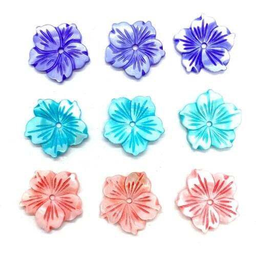 Hand-carved Colorful Flower Natural Shell 18 Mm DIY Fashion Jewelry High-end Atmospheric Necklace Earrings Jewelry Accessories