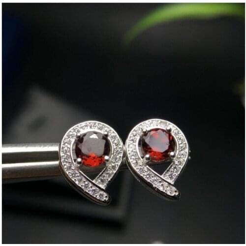 Natural Garnet earring Free shipping Natural real garnet 925 sterling silver earrings 5*5mm