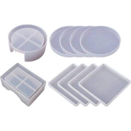 Silicone Coaster Molds for Resin Casting,Epoxy Resin Coaster Molds Kit Including 8 Pcs Coasters and 2 Pcs Holders Molds