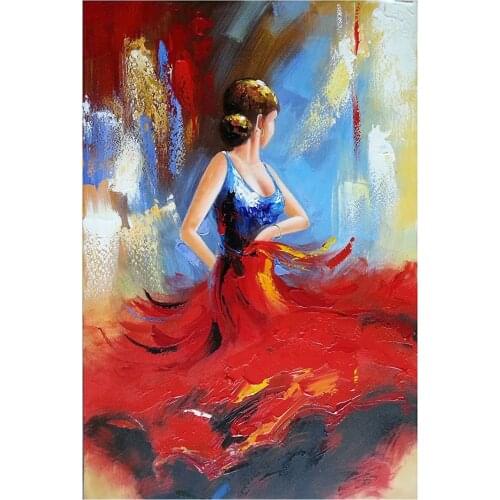 Modern Abstract Dancing Girl Oil Painting on Canvas Flying Skirt Wall Art Picture for Home Decoration No Framed Hand Made