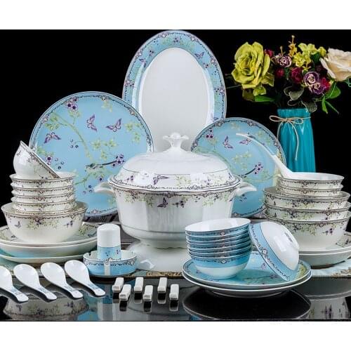 Wedding Guci Jingdezhen gilt edged bone china tableware set