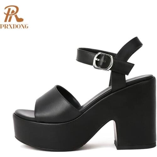 2021 Summer High Quality Women Sandals High Heels Thick Platform Buckle Strap Female Shoes Dress Office Ladies Party Black 40