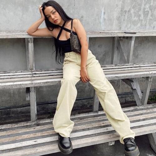Female Jeans Solid Color High Waist Trousers Close-Fitting Pants Straight-Leg Pants for Spring Fall, S/M/L