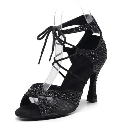 Woman Pearl Rhinestone Latin Dance for Girls Soft Bottom Ballroom Salsa Dancing Shoes Lady Hgih Heel Waltz Latino Dance Sandals