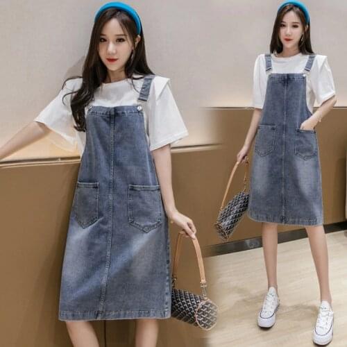 Summer Denim Dress Women 2020 New Korean Style Slim Fit Straps Pocket Overall Sundress Preppy Style Girl Student Dress
