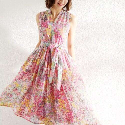 Beach New A floral line dress summer women sleeveless long tank top Medium Long Beach