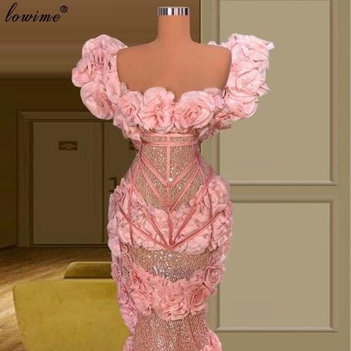 Haute Couture 2021 Pink Long Evening Dresses MermaId Strapless Flowers Celebrity Dresses Evening Wear Wedding вечерние платья