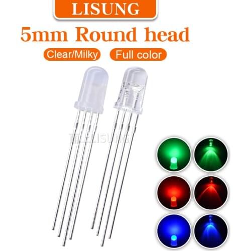 1000PCS 5mm Rgb Led Emitting Diode 4 pins Full-color Milky Water Clear Red Green Blue Common Cathode Anode Colorful Light Lamp