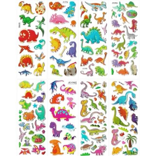 110pcs 8 Sheets Cute Dinosaur Cartoon Stickers 3D Puffy Waterproof PVC Sticker Children Craft Scrapbooking Kids DIY Classic Toys