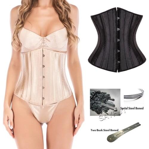 2019 New Waist Cincher Corsets 24 Steel Boned Bustiers Corset Underbust Satin Body Shaper Lingerie Waist Cincher Corselet