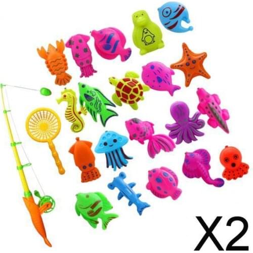 2x22 Pieces Fish Model Set Baby Magnetic Fishing Bath Toy Kid Pretend Play