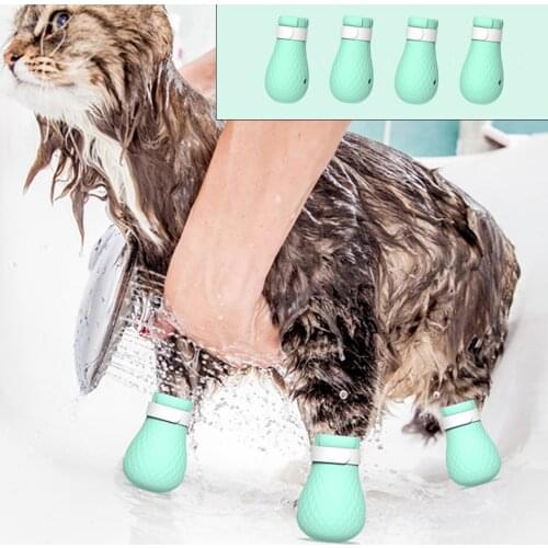 4pcs Set Adjustable Pet Cat Paw Protector For Bath Soft Silicone Anti-Scratch Shoes Cats Grooming Tools Checking Cat Paw Cover