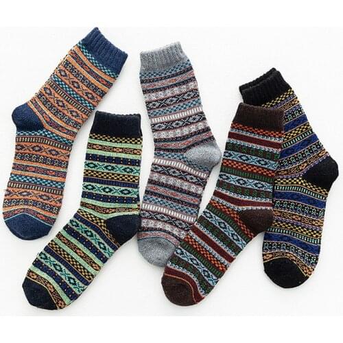 5Pairs/lot New Witner Men Socks Thick Warm Wool Socks Retro Fine Pattern Christmas Socks Colorful Socks Gift Free size YM9006