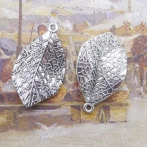 6 Pieces 34*20mm Mixed Alloy Antique Silver Color Shining Leaf Charms Vintage Pendant Accessory For DIY Jewelry Making