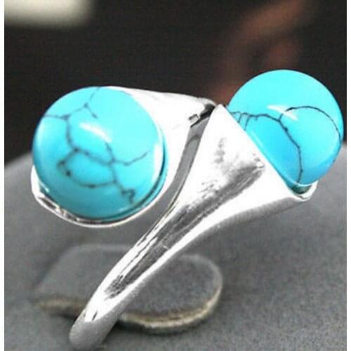 Free Shipping PRETTY Blue Turquoise BEAD GEMS 925 STERLING SILVER RING