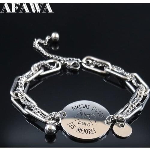 Juntas aomos la cana Stainless Steel Bracelet Charm Best Friend Silver Color Chain Bracelet Jewelry pulseira feminina B1827