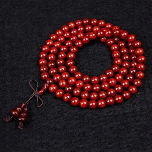 JoursNeige Natural Lobular Red Sandalwood Bracelets 108 Buddha Beads 8mm Bracelets Multilayer Golden Star Old Material Jewelry