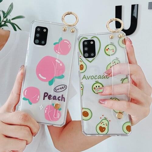 Wrist Strap Case For Samsung S21 S20 Plus Ultra S20 FE A32 A22 A12 A31 A21S A51 A50 A52 A72 Case Soft Transparent Flower Cover