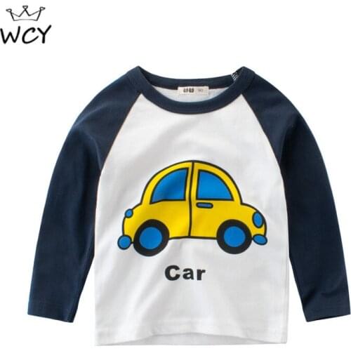 Korean Childrens Clothing Long Sleeve Color Matching Casual Boys T Shirts Cartoon Car Print Fall Clothes for Kids Tops