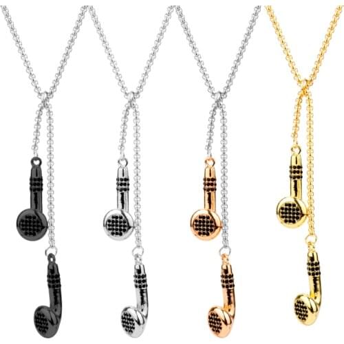DJ Music Headphone Microphone Necklaces Stainless Steel Earphone Electroplate Neckalce Hiphop Jewelry Rock Headset Necklace