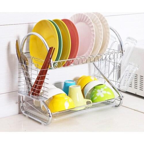 Stainless Steel Double-layer Dish Rack S-type Drain Rack Kitchen Rack Supplies Storage Drain Drying Tableware Dish Organizer
