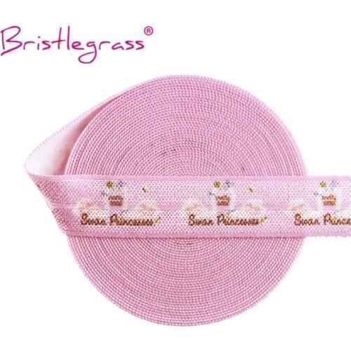 BRISTLEGRASS 5 Yard 5/8" 15mm Pink Swan Princess Print FOE Fold Over Elastics Spandex Satin Bands Hair Tie Headband Dress Sewing
