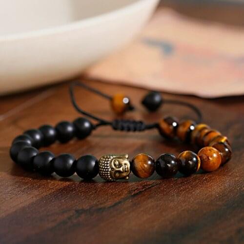 Ethnic Yoga Prayer Buddha Bracelet Homme Men Charm Tiger Eye Stone Beads Bracelet Fashion Jewelry Dropshipping Gift