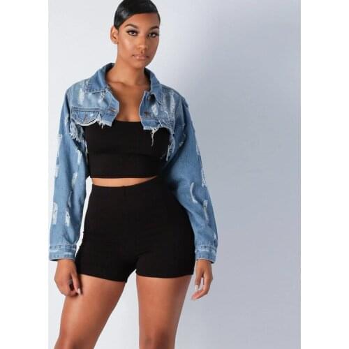 European and American spring and summer ultra-short fashion personality trend long-sleeved frayed shawl denim jacket women