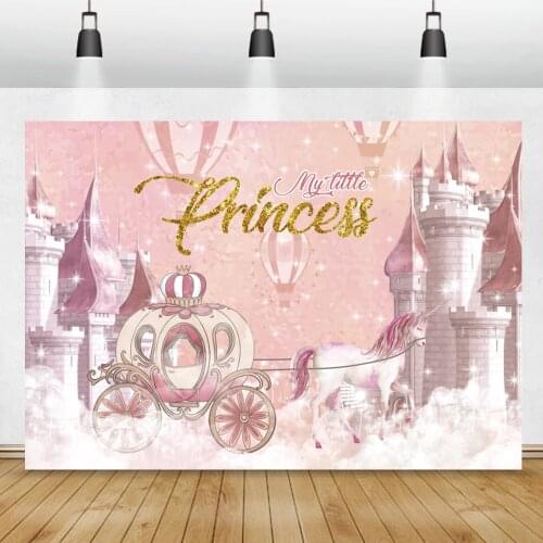 Princess Backdrop For Photography Castle Unicorn Carriage Glitter Stars Birthday Party Customized Baby Portrait Photo Background