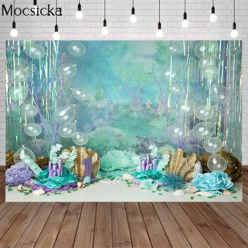 Mermaid Underwater World Photography Background Shell Pearl Child Birthday Portrait Backdrop Ribbon Decoration Prop Photo Studio