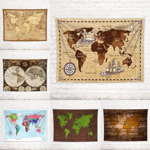 Retro World Map Tapestry Wall Hanging Sleeping Pad Art Wall Tapestry Beach Towel Blanket Creative Home Decoration Tapestry