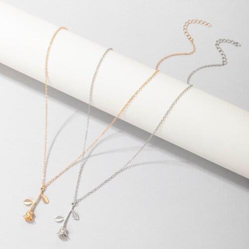 HuaTang 2pcs/set Romantic Rose Pendant Necklace for Women Silver Gold Color Alloy Choker Necklace Trendy Jewelry Engagement Gift