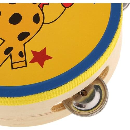6" Cute Giraffe Print Tambourine Drum Musical Instrument Dance Party KTV Toy