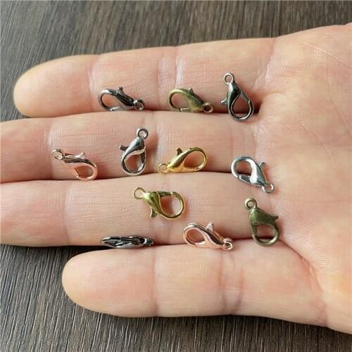 JunKang 50-100pcs 12*7mm5 color plated fashion jewelry found metal alloy DIY lobster clasp hook bracelet necklace accessory