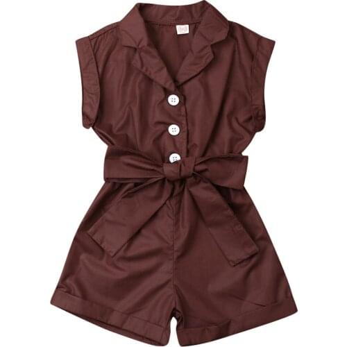 2019 Infant Toddler Kids Newborn Baby Girl Bow Romper Summer Buttons Sleeveless Jumpsuit Solid Belt Outfit Clothes Clothing