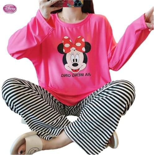 2 Pieces Set Soft Autumn Summer Women Pajamas Sets Minne Mouse Printed Sleepwear Tops and Pants Female Leisure Nightwear Suit