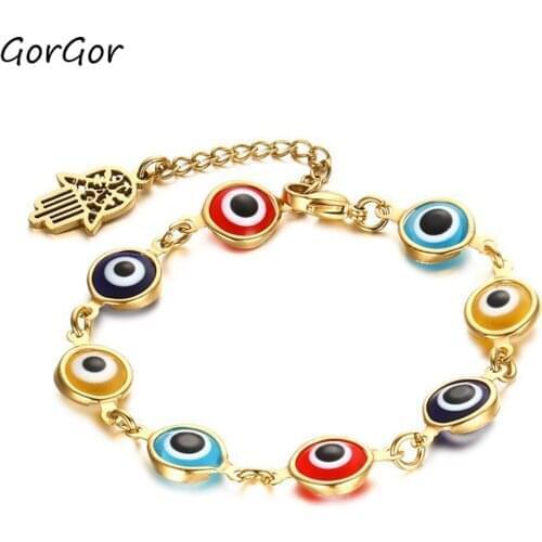 GorGor Hand Bracelet Crystals Colorful Eye Beads Judaism Israel Luck Charm 326
