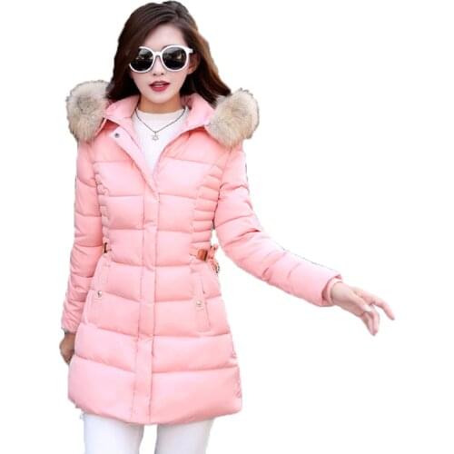 Parka coat women M-3XL plus size pink red gray 2019 autumn winter new korean long sleeve hooded fashion warmth clothing JD579
