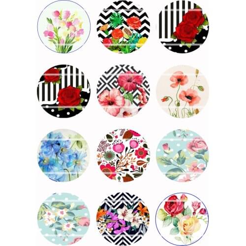 Handmade Colorful picture FLOWER Round Glass Cabochons Refrigerator magnet for Necklace Decoration and Phone Chain Accessaries14