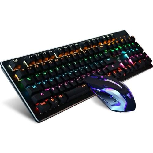 Mechanical V2 6 Colors RGB Compact 104 Keys Gaming Keyboard + Mouse Combo USB Wired Tenkeyless Programming Macro Media Control