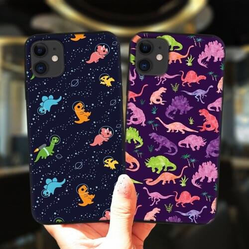 Cute Cartoon Dinosaur Baby Phone Case For iPhone 12 11 Pro XS Max 6S 8 7 Plus X XR 5S SE 2020 12Mini Soft Silicone Black Cover