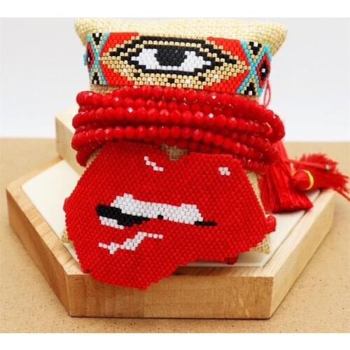 ZHONGVI Lip Bracelet For Ladies Multilayer Crystal Pulsera Woven Friends Gifts Jewelry Fashion Tassel Jewellery Miyuki Bracelets