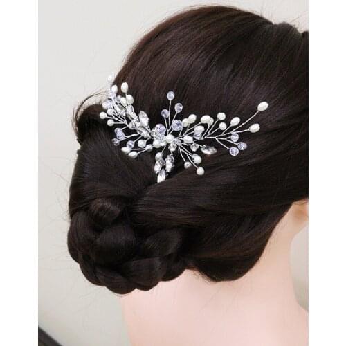 Trendy Silver Hair Comb Bridal hair clip Crystal Pearl Rhinestone Wedding Ornaments Elegant Women Hair Accessories for Party