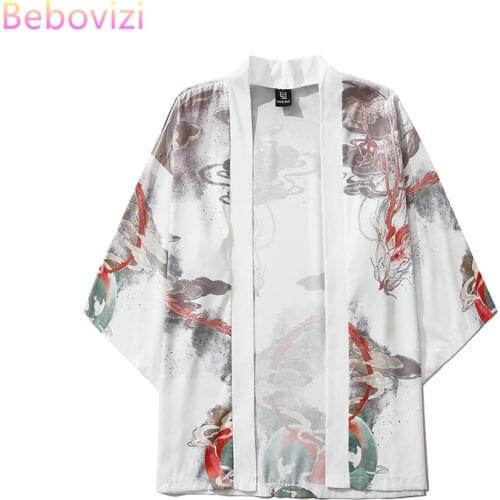 Loose Fashion Summer Beach Cardigan Chinese Style Pattern Harajuku Japanese Kimono Women Men Tops Shirts Asian Clothes