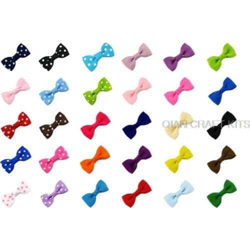 Set of 100pcs 1.5" Grosgrain Ribbon Solid & Dot Bow Ties ,Tie Bows Boutique Baby Ribbon Hair Bows-Baby Shower Gift by0132