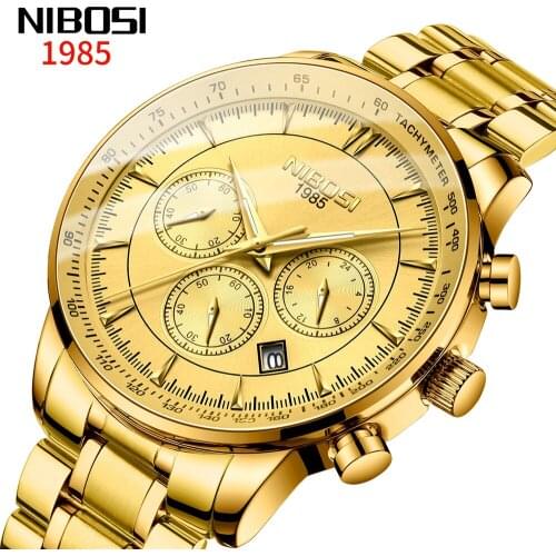 NIBOSI Relogio Masculino Wrist Watch Men 2019 Top Brand Luxury Golden Chronograph Men Watches Gold Big Male Wristwatch Man 2019