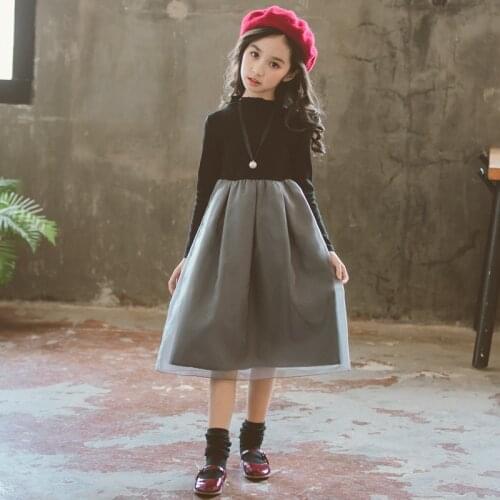 New Kids Girls Dress Spring Autumn Organza Mesh Dress Long Sleeve Big Girls Party Dress 4-13Y RT314