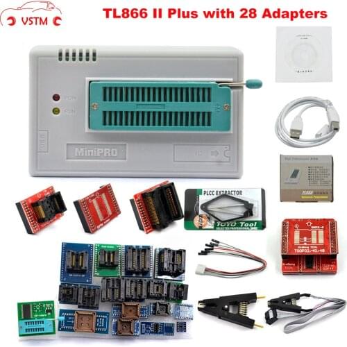 Original TL866II Plus Universal Programmer+28 Adapters+SOP8 IC Clip High speed TL866 Flash EPROM Programmer